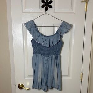 Altar'd State Blue Ruffled Top Waffled Stretch Bodice Romper Size Medium